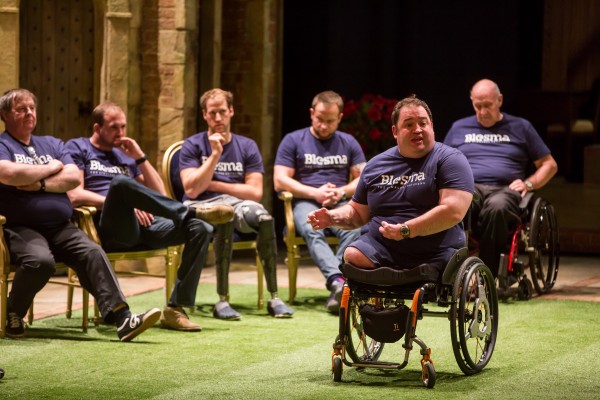 Military veterans including many amputees appear on stage in the West End. All the 29 participants in the scheme, including triple amputees and wheelchair members, on stage at the Theatre Royal Haymarket.... Pictured: Warrant Officer Ken Bellringer, bomb disposal Royal Logistics Corps (wheelchair)