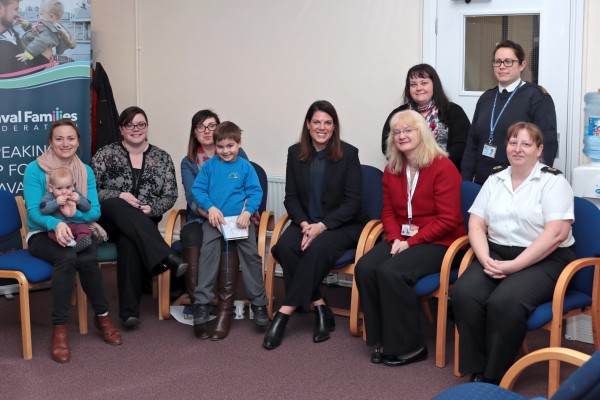 Pictured: Caroline Nokes MP poses with the ladies at the Naval Families Federation. Royal Navy sailors and their families welcomed Minister for Welfare Delivery Caroline Nokes to Portsmouth on Thursday. The minister visited HMS Excellent and HM Naval Base Portsmouth, which house the Naval Headquarters and front-line training units that prepare personnel for life at sea. She then went aboard HMS Iron Duke, a Type 23 frigate which recently returned from a NATO exercise in the Baltic Sea. Later she met the Naval Families Federation to talk to serving personnel and their families about government support available to them and to hear about Naval family life.