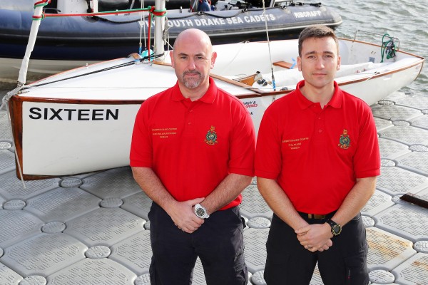 BOSUN DINGHY ENDURANCE CHALLENGE PROMOTIONAL PORTRAITS The second Bosun Dinghy endurance challenge takes place in May 2017. Crew members will be wearing new T-Shirts which show the charity they will be raising funds for 'Bowel Cancer'. *** Local Caption *** Mark Belamarich MBE (L) age 45 from PLymouth and Phil Slade (R) age 32 from Plymouth.