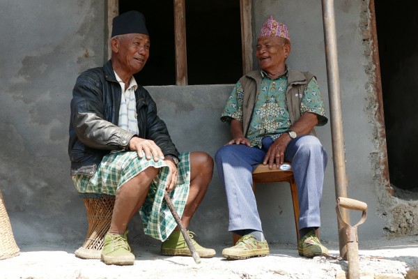 April 2017 Gurkha veterans and brothers Rifleman Kul Bahadur (left) and Corporal Gunga Bahadur Gurung outside home construction project