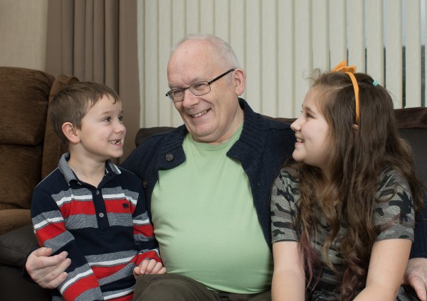 RAFA John at his home in Stanley County Durham with his Grandchildren. 23rd February 2017