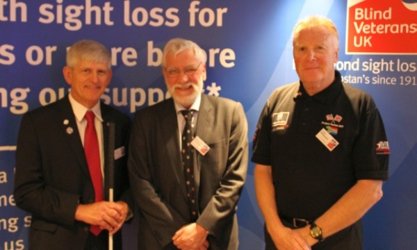 Vice Admiral Alasdair Walker (centre) with Dr. Thomas Zampieri (left) of the BVA and Colin Willliamson (right) Blind Veterans UK President - small file