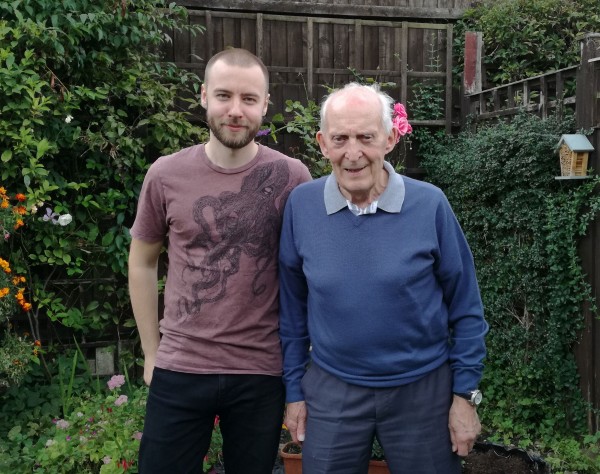 Blind veteran Peter Knight with grandson Adam Knight