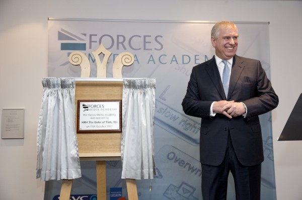 HRH The Duke of York unveils plaque at the opening of the Forces Media Academy