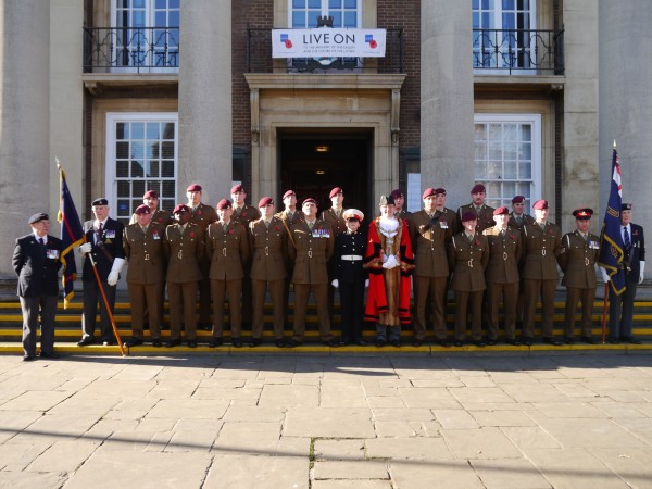 12 Regiment Royal Artillery with Worthing Mayor, Cllr Alex Harman, outside Worthing Town Hall