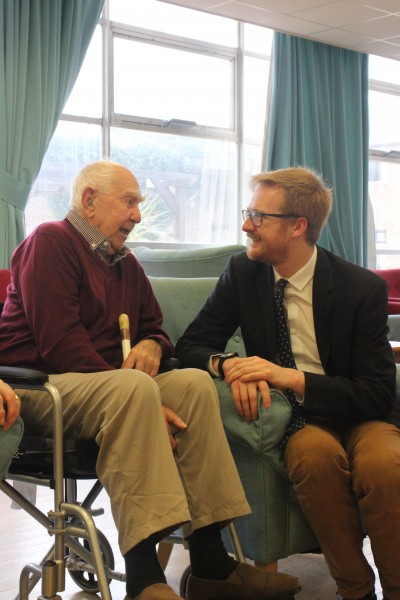 Lloyd Russell-Moyle talking with blind veteran Keith Arblaster