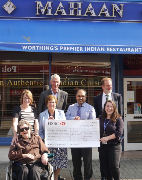 99-year-old Rene Barclay (front) receives cheque on behalf of Care for Veterans and Worthing Churches Homeless Projects