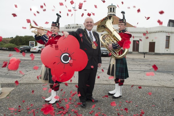 03/08/18 Scotland's best known military band, The band of the Royal Regiment, is in the midst of it's first ever national tour and Lord provost Barney Crockett met Lance Corp[oral Mark Angus and Lance Corporal Natalie Mair at one of the tour locations, Aberdeen Beach ballroom. The performancees are part of the 'Walking for Heroes' centenary tour